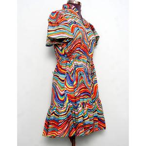 Vestido Corto de Algodón Indio con Cuello en V, Estampado Floral Ecológico, Decoración con Botones, Casual, Sexy, Manga Corta, Logotipo Personalizado - Product Image 5