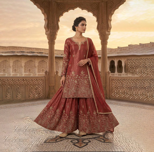 Gharara Salwar Kameez para Invierno/Verano/Bodas y Fiestas de Diwali, Ajuste Holgado, Tradicional, Reversible, Seda Simil, Secado Rápido - Product Image 1