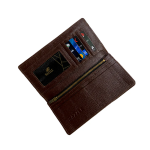 Portefeuille long homme en cuir véritable fauché à la main de haute qualité, motif croco, couleur chocolat, avec poches pour cartes de crédit, vente en gros - Product Image 6
