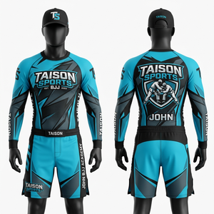 Conjunto Personalizado de Rashguard y Pantalones Cortos de BJJ, 260 GSM, Poliéster y Spandex, Diseño de Panel Sublimado Negro - Product Image 5