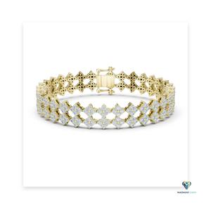 5.12 CT Yellow <b>Gold</b> Round Lab Grown Diamond Bracelet in 18K <b>Solid</b> <b>Gold</b>, Geometric Cluster Link Statement Bracelet - Product Image 6