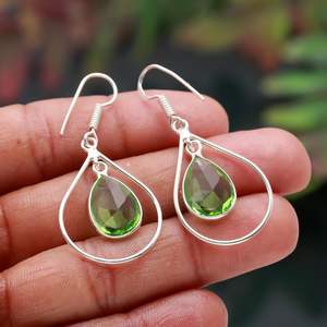 Boucles d'oreilles en améthyste verte, argent sterling 925, pierre précieuse naturelle, bijoux faits à la main pour femmes, vente en gros - Product Image 5