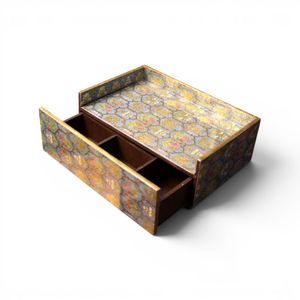 Handcrafted Lacquered Wooden Single Drawer Gold Storage Box | Decorative <b>Desk</b> Organizer Drawer | Jewelry Keepsake Box <b>Space</b> - Product Image 2