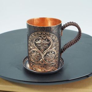 Bear Mug Hammered Copper Brushed Brass Handle Honeycomb Pattern Dimpled Texture Rose Gold Antique Copper Persian Vintage - Product Image 5