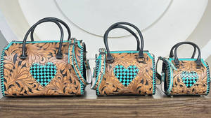 Sac de voyage en cuir artisanal Western avec motif cœur turquoise, sac fourre-tout, sacoche cylindrique, sacs à main de mode pour femmes - Product Image 5