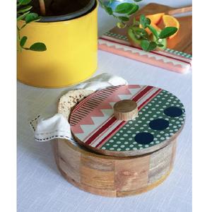 Ustensiles de cuisine en bois d'acacia 100% naturel, récipients ronds pour aliments et chapatis, casseroles avec couvercle. - Product Image 2