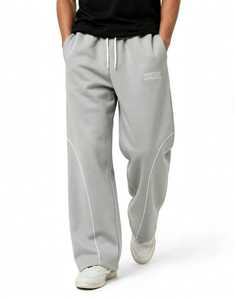 Pantalon de survêtement gris pour homme ONETEN, coupe large, taille mi-haute, bande latérale, polyester léger, taille élastique, logo lettré, style décontracté urbain - Product Image 4