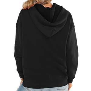 Sweat-shirt à capuche unisexe noir, coupe classique, en molleton de coton, décontracté, pour l'automne, avec poches, tricoté, couleur unie, coupe oversize - Product Image 3