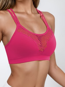 High Elasticity Yoga <b>Bra</b> Top Women Ventilated Mesh Front Panel Strappy <b>Open</b> Back Activewear Running Jogging Workout Vest - Product Image 2