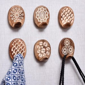 Bulk Engraved Adhesive Wooden <b>Wall</b> Hooks Oval Shape Decorative Hanging Hooks Rustic Organizer Mount Home Utility Hook - Product Image 1