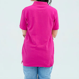 เสื้อโปโลแขนสั้นสีชมพูสำหรับผู้หญิง ผ้าฝ้ายสีพื้น ทรงลำลอง - Product Image 6