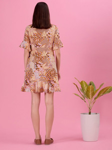 Wholesale Best Price Eco-Friendly Floral Print Fit Flare Midi New Women's Formal V-neck Loose Elegant <b>Bell</b> Natural Waist Sleeve - Product Image 3