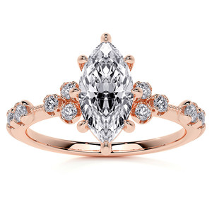 Bague solitaire en diamant de laboratoire taille brillant rond D-VS1, petite bague en diamant de laboratoire taille marquise et taille brillant rond pour fille - Product Image 4