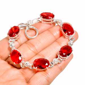 Top Quality Handmade <b>Red</b> Ruby Oval Faceted Gemstone 925 Sterling Silver Plated Toggle Clasp Tennis <b>Bracelet</b> For Women Jewelry - Product Image 5
