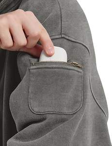 Sweat à capuche personnalisé 100 % coton avec fermeture éclair quart de tour, délavage acide, style rétro, en molleton, chaud pour l'hiver, coupe oversize, streetwear - Product Image 6