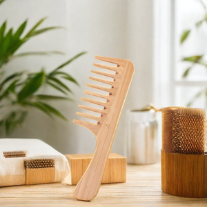 3pcs Eco-Friendly <b>Wooden</b> Comb Set with Brush <b>Bamboo</b> Handle and Bristle Tooth Custom Logo PU Bag <b>Packaging</b> - Product Image 4
