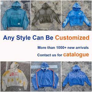 Streetwear Unisex Heavyweight Cotton <b>Zip</b> <b>up</b> Hoodies Distressed Vintage Washed Men Custom Printed Oversized Graphic Hoodie - Product Image 3