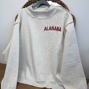Alabama Fashion <b>Mock</b> <b>Neck</b> Sweatshirt Women Cotton Fleece Applique Embroidered Letter Streetwear Oversized Pullover - Product Image 1
