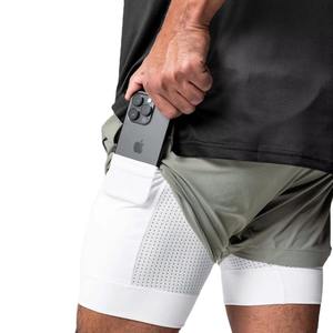 Pantalones Cortos Deportivos 2 en 1 para Hombre, Diseño Sólido, Estilo Jogger, Forro Personalizado, Bolsillos Dobles, 100% Algodón, Casuales - Product Image 5