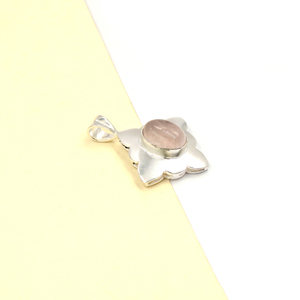 Handmade Geometric Bohemian Pink Chalcedony Oval Pendant <b>Necklace</b> Silver Plated Matte Finish Brass <b>Statement</b> Jewelry Anniversary - Product Image 4