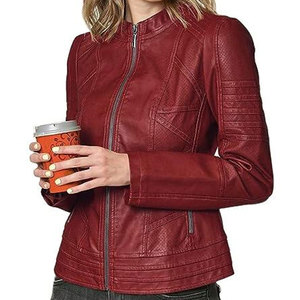 Chaqueta Bomber de Cuero Genuino Marrón para Mujer SALVA LEATHER, Cierre de Cremallera, Cuello Camisero, Manga Larga, Largo Regular, Otoño - Product Image 3