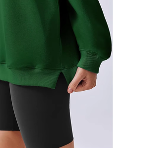 Oversized Women's Half <b>Zipper</b> 100% Cotton Fleece Drop Shoulder Pullover Sweatshirt Eco-Friendly Front Logo High Quality OEM - Product Image 5