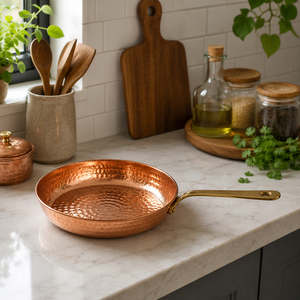 100% Pure Handmade Hammered Copper Frying <b>Pan</b> with Brass Handle, Premium Copper Skillet, Chef Cookware, OEM ODM Wholesale - Product Image 5