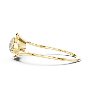 Anillo solitario de oro amarillo macizo de 14k para mujer, con diamante de corte redondo minimalista en forma de hoja, para compromiso, aniversario, regalo de boda - Product Image 2