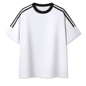 T-shirts de sport et de fitness pour hommes 100 % coton, tissu respirant, coupe ample, options graphiques personnalisées, col rond avec bande contrastante - Product Image 3