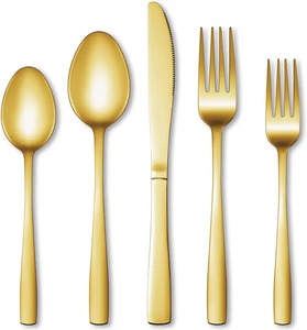 Juego de cubiertos dorados de 40 piezas con acabado pulido espejo y mangos ornamentados para vajilla de boda, juego de cubiertos metálicos decorativos. - Product Image 3