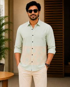 Chemise pour homme en lin de qualité supérieure, brodée, à manches longues, coupe classique, col ouvert, fermeture boutonnée, élégante, décontractée, vêtement de mode - Product Image 3