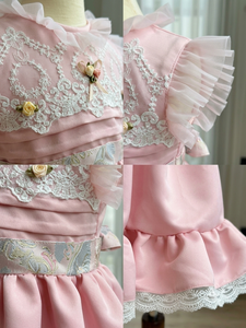 Robe de princesse rose pour bébé fille, dentelle, volants, fleurs, patchwork, broderie, pour fête, anniversaire, robe Koko San - Product Image 3