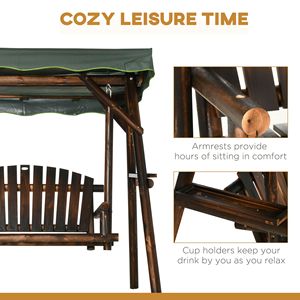 Banc de véranda en bois réglable pour 2 personnes avec auvent et plateaux latéraux, chaise balançoire de patio pour jardin et piscine - Product Image 5