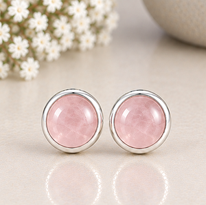 Rose Quartz <b>Silver</b> <b>Stud</b> Earrings, Pink Gemstone Earrings, 925 Sterling <b>Silver</b> Earrings, Minimalist Gift - Product Image 3