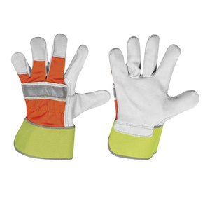 Gants de travail en cuir haute visibilité avec bande réfléchissante, gants de sécurité haute visibilité, manchette longue, pour travaux de construction et routiers, EPI, vente en gros OEM - Product Image 5