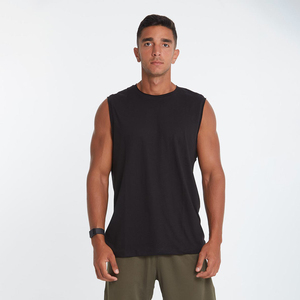 Men's <b>Black</b> Sleeveless <b>Tank</b> <b>Top</b> O-Neck Breathable <b>Knitted</b> Casual Style Solid Color - Product Image 1