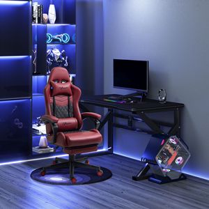 Sedia da Gaming Girevole in Pelle PU Rossa con Altezza Regolabile, Supporto Lombare e Poggiapiedi in Metallo e Tessuto per Casa o Ufficio - Product Image 2