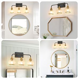 23-Inch Modern 3-<b>Light</b> Vanity <b>Wall</b> <b>Sconce</b> Black Gold Bathroom <b>Light</b> Fixture with Clear Glass Shades Industrial LED Compatible - Product Image 6
