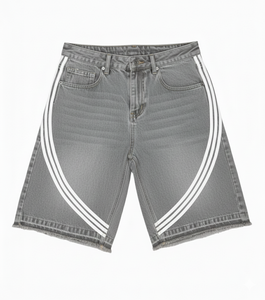 Jorts de mezclilla personalizados de alta calidad, a la moda, lavados, negros, holgados, hasta la rodilla, para hombres y mujeres. - Product Image 5