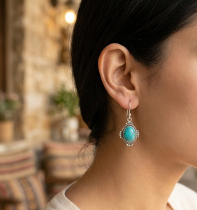 925 Sterling Silver Turquoise Drop <b>Earrings</b> Vintage Boho Oval Gemstone <b>Dangle</b> <b>Earrings</b> Rose <b>Gold</b> Yellow <b>Gold</b> Plated Gift Her - Product Image 6