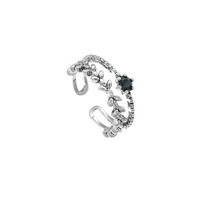 Korean Version S925 Sterling Silver Temperament Branch Retro Creative Old Double <b>Ring</b> <b>Ring</b> <b>Opening</b> Female Silver Ornaments - Product Image 1
