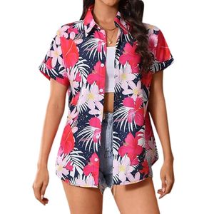 Hawaiian Shirt for Women Tropical Printed Button Down Shirts Short Sleeve Luau Aloha Cruise Holiday Floral Hawaii Shirts - Product Image 2