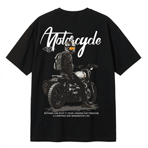 Nuova Collezione: <span class=keywords><strong>T</strong></span>-<span class=keywords><strong>Shirt</strong></span> Nera Stile Retrò con Stampa Artistica Personalizzata di Alta Qualità per Motociclisti, Design con Spalle Scese - Product Image 3