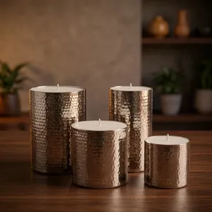 Portavelas Votivas de Metal Martillado Hechos a Mano, Sin Cera, Recipientes Decorativos Plateados para Velas, para el Hogar, Bodas, Eventos, Mesa - Product Image 3