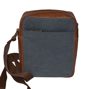 Sac messager en toile pour homme avec garniture en cuir, fermeture éclair, poche avant, usage quotidien, petite taille, style toutes saisons - Product Image 5