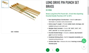 Brass Long Drive Pin Punch Set 8 Inch Non <b>Sparking</b> Knurled Handle Jewelry Tools Goldsmith Tools | Item No GS-1456A - Product Image 3