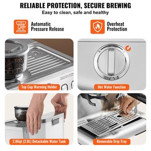 Máquina de Espresso Semiautomática de 15 Bares con Molinillo, Vaporizador de Leche y Tanque de Agua Extraíble - Product Image 6