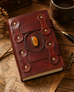 Luxury Leather Bound Notebook with Decorative Stone Closure Custom Logo Leather Journal Handmade Sketchbook <b>Diary</b> With Gemstone - Product Image 1