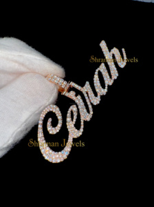 925 Silver Rose <b>Gold</b> Plated Custom Iced Cursive Script Nameplate Necklace Personalized Hip Hop Bling Moissanite Diamond <b>Pendant</b> - Product Image 6