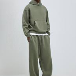 Custom Heavyweight 100 Cotton Blank Oversized Hoodie Tracksuit Set <b>Plain</b> Heather <b>Grey</b> Streetwear Pullover <b>Hoodies</b> - Product Image 3